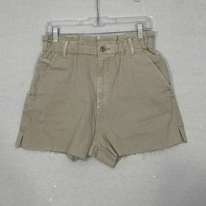 Oat NY Shorts NWT High Rise Paper Bag Elastic Waist, Raw Hem, Cream, Medium